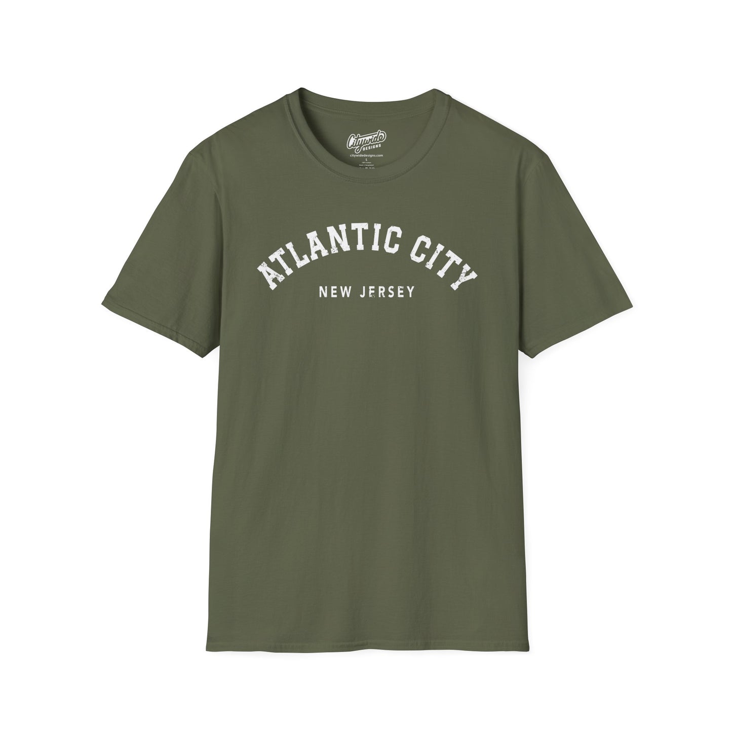 Atlantic City New Jersey, Distressed, Arched Varsity Text T-Shirt