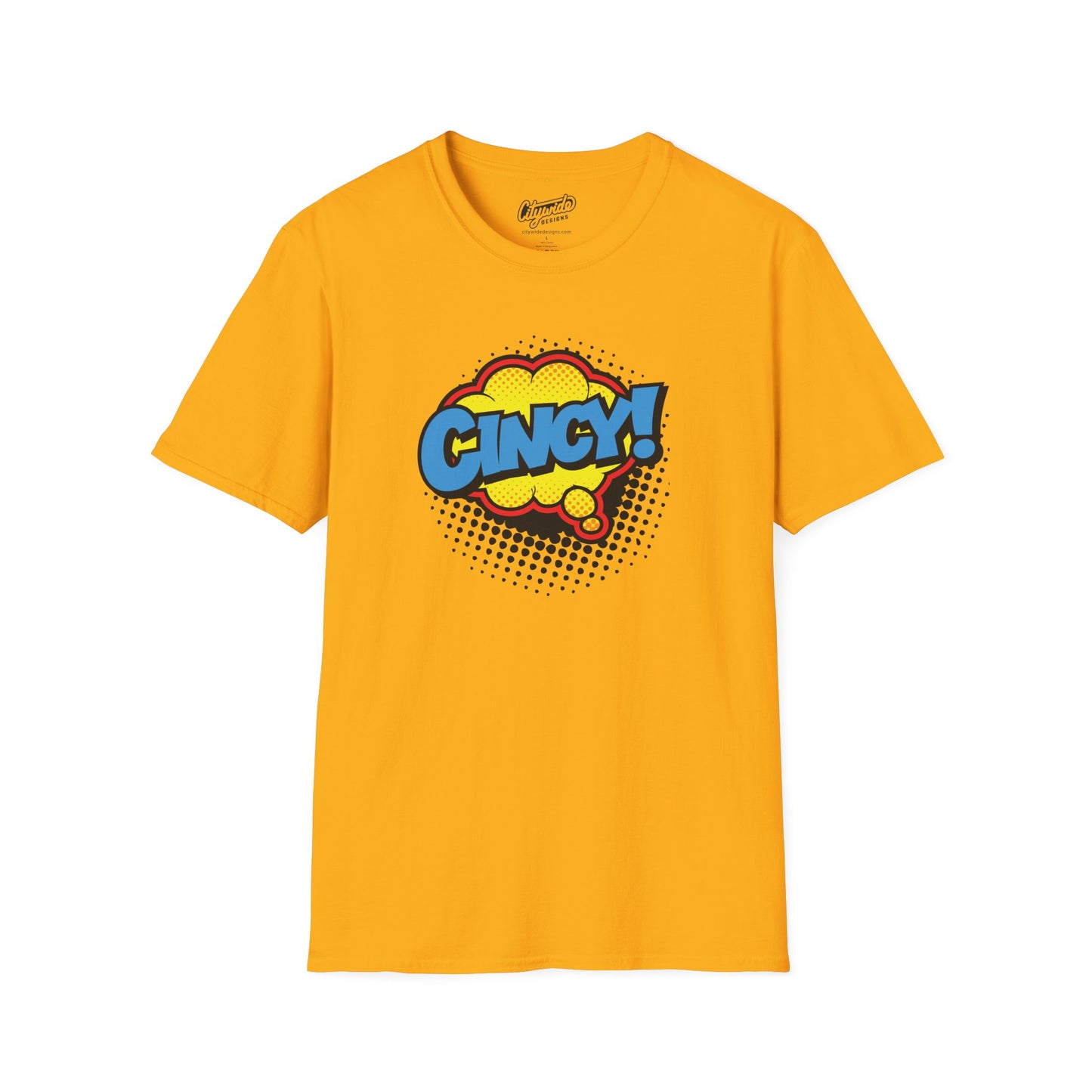 Cincy in Pop Art Comic Word Bubble Graphic Tee with Halftone Dots