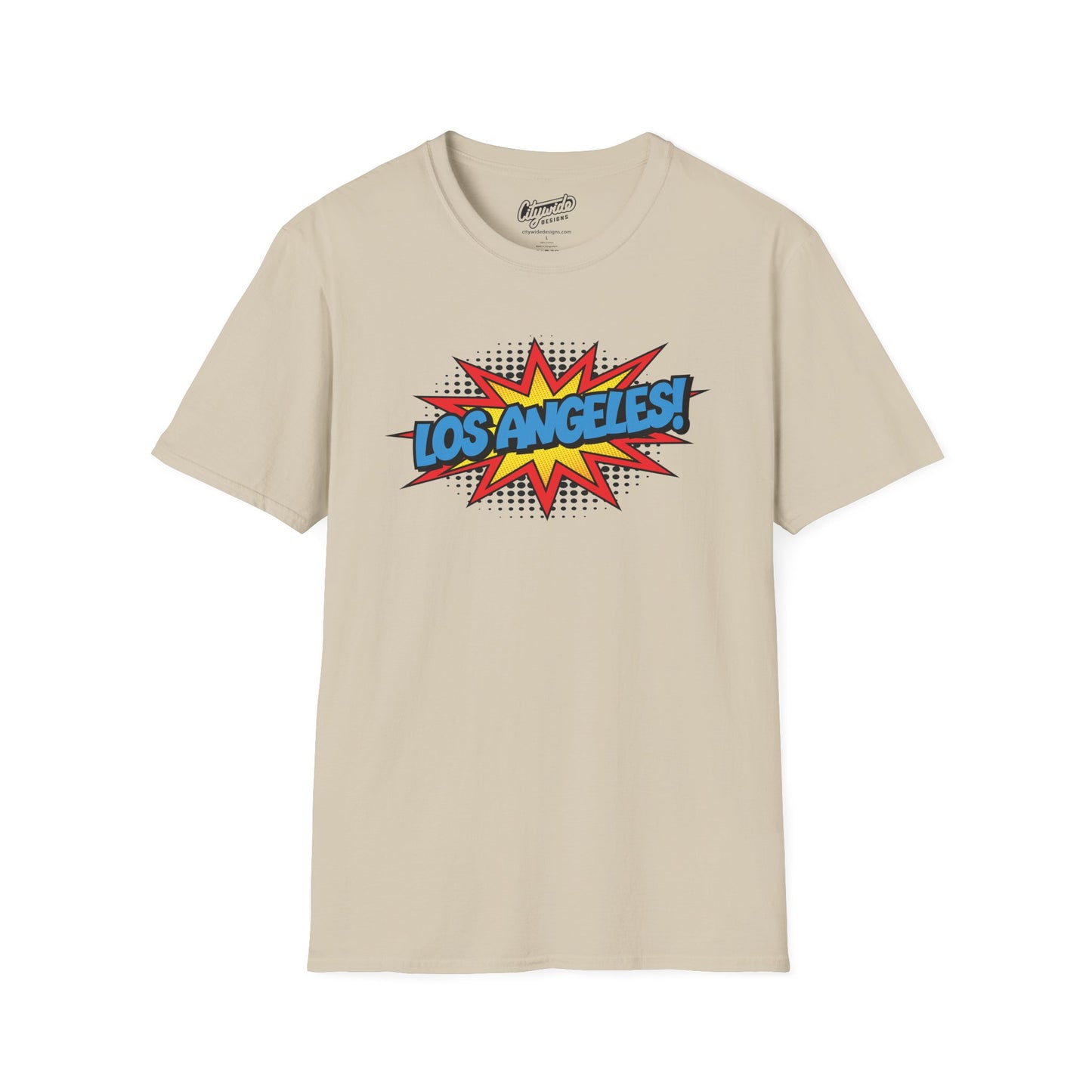 Los Angeles in Pop Art Comic Burst Graphic Tee with Halftone Dots
