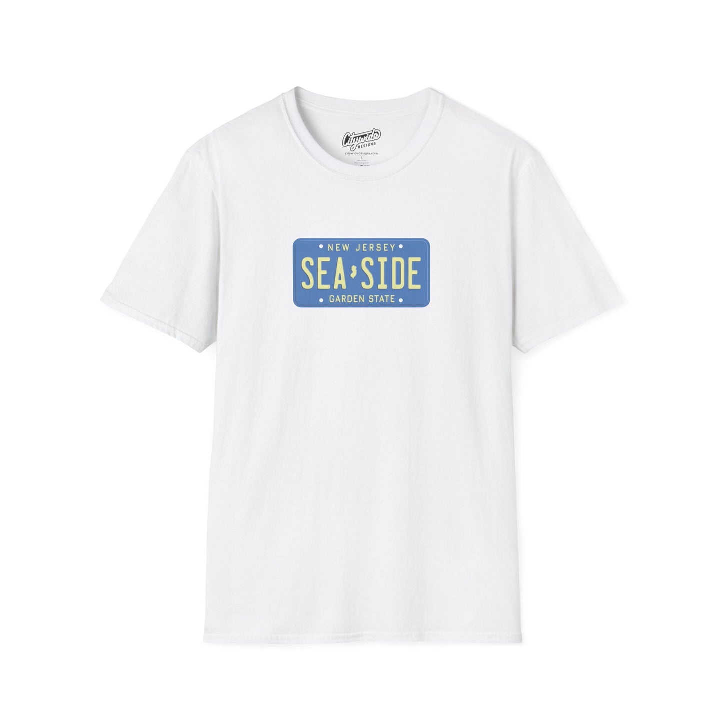 New Jersey Personalized License Plate Graphic Tee with Seaside Text