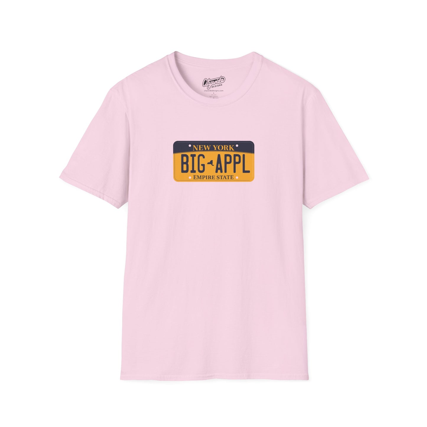 New York License Plate Graphic Tee with Big Appl Text T-Shirt