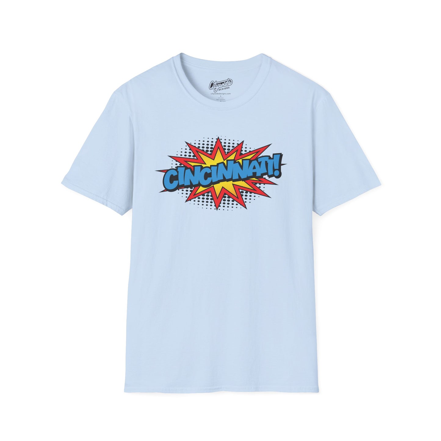 Cincinnati in Pop Art Comic Burst Graphic Tee with Halftone Dots