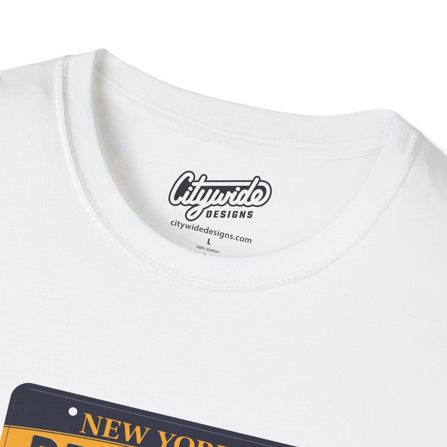 New York License Plate Graphic Tee with Big Appl Text T-Shirt
