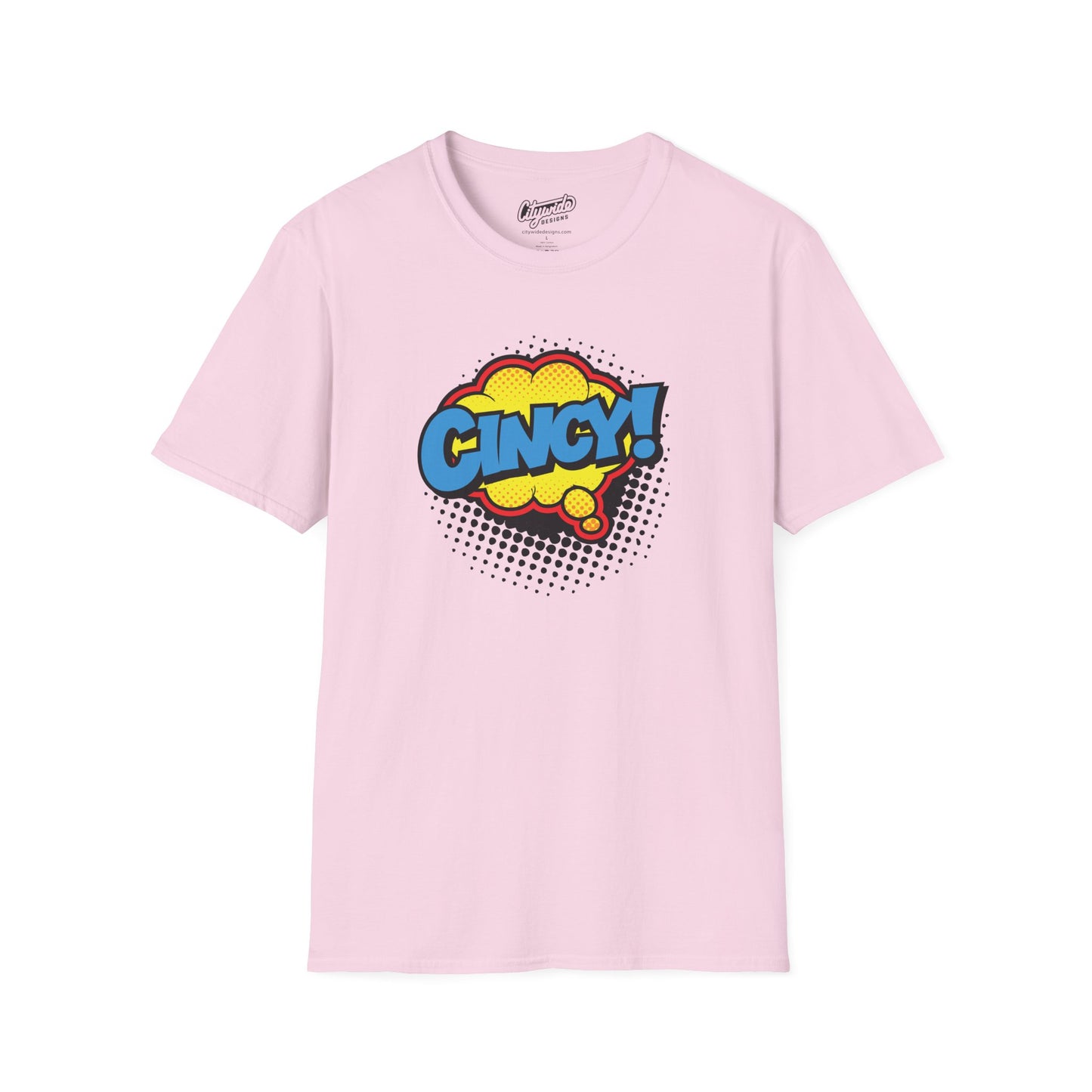 Cincy in Pop Art Comic Word Bubble Graphic Tee with Halftone Dots