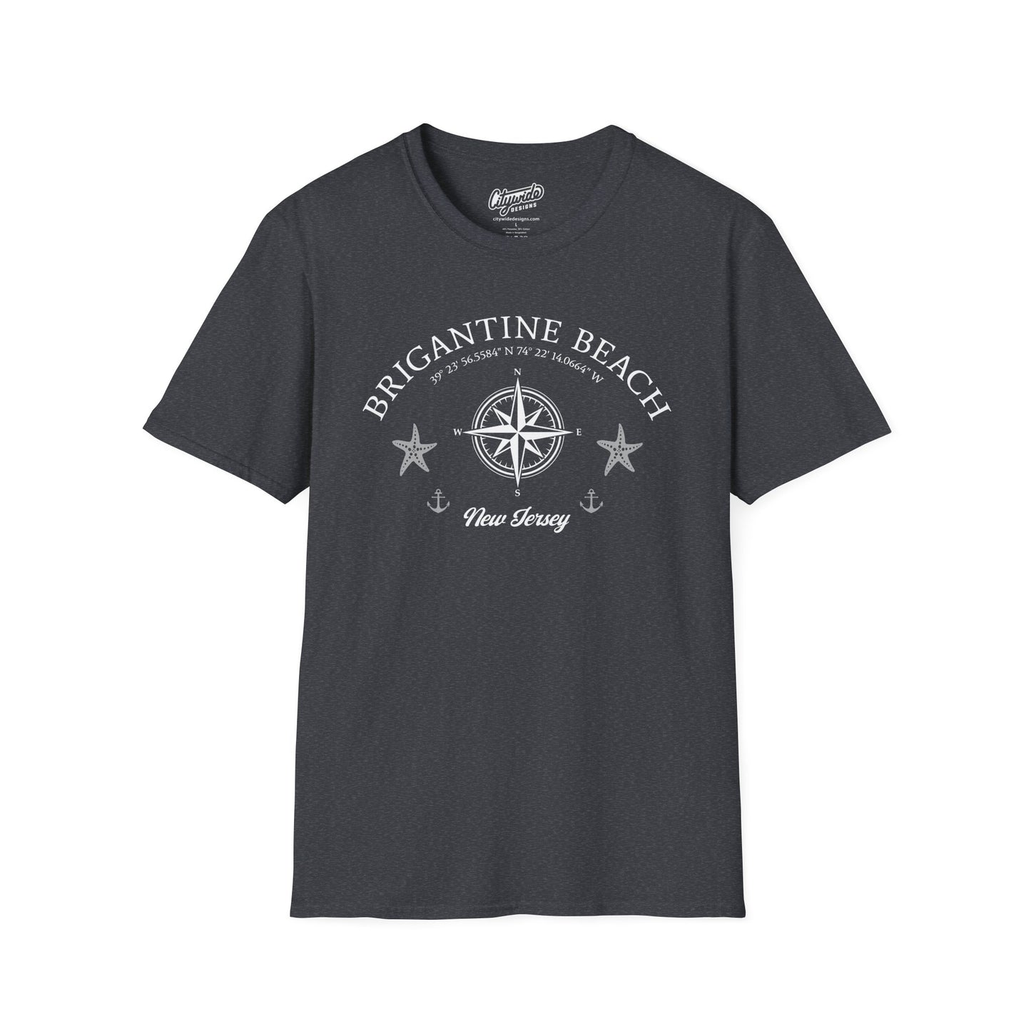 Brigantine Beach, New Jersey Nautical Compass & Stars T-Shirt