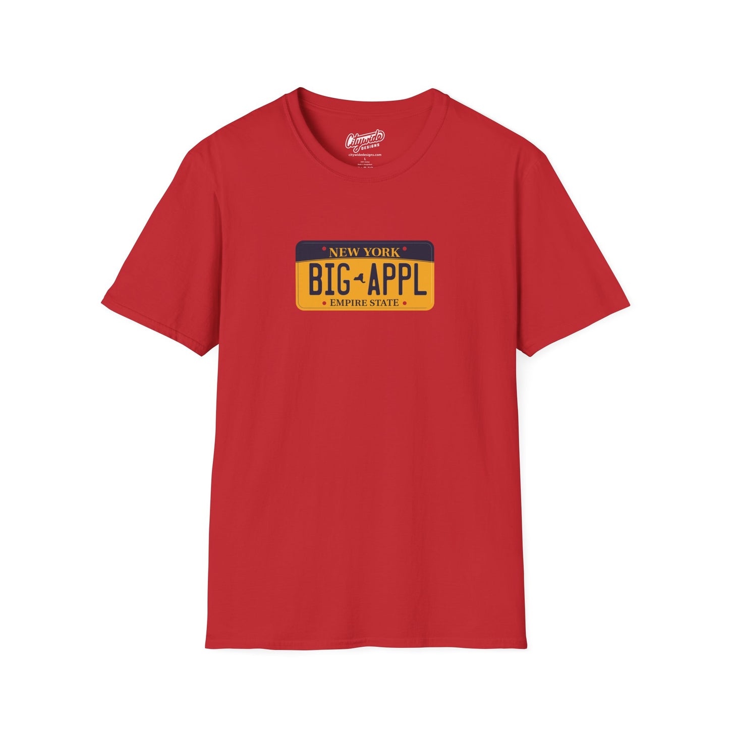 New York License Plate Graphic Tee with Big Appl Text T-Shirt