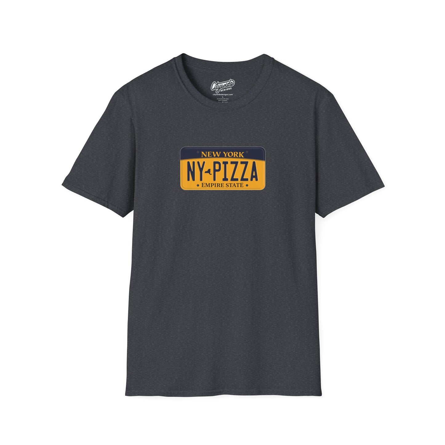 New York License Plate Graphic Tee with NY Pizza Text T-Shirt