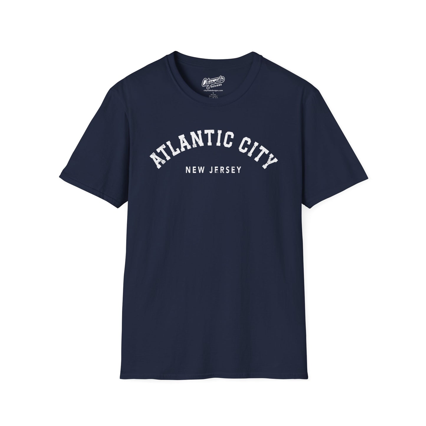 Atlantic City New Jersey, Distressed, Arched Varsity Text T-Shirt