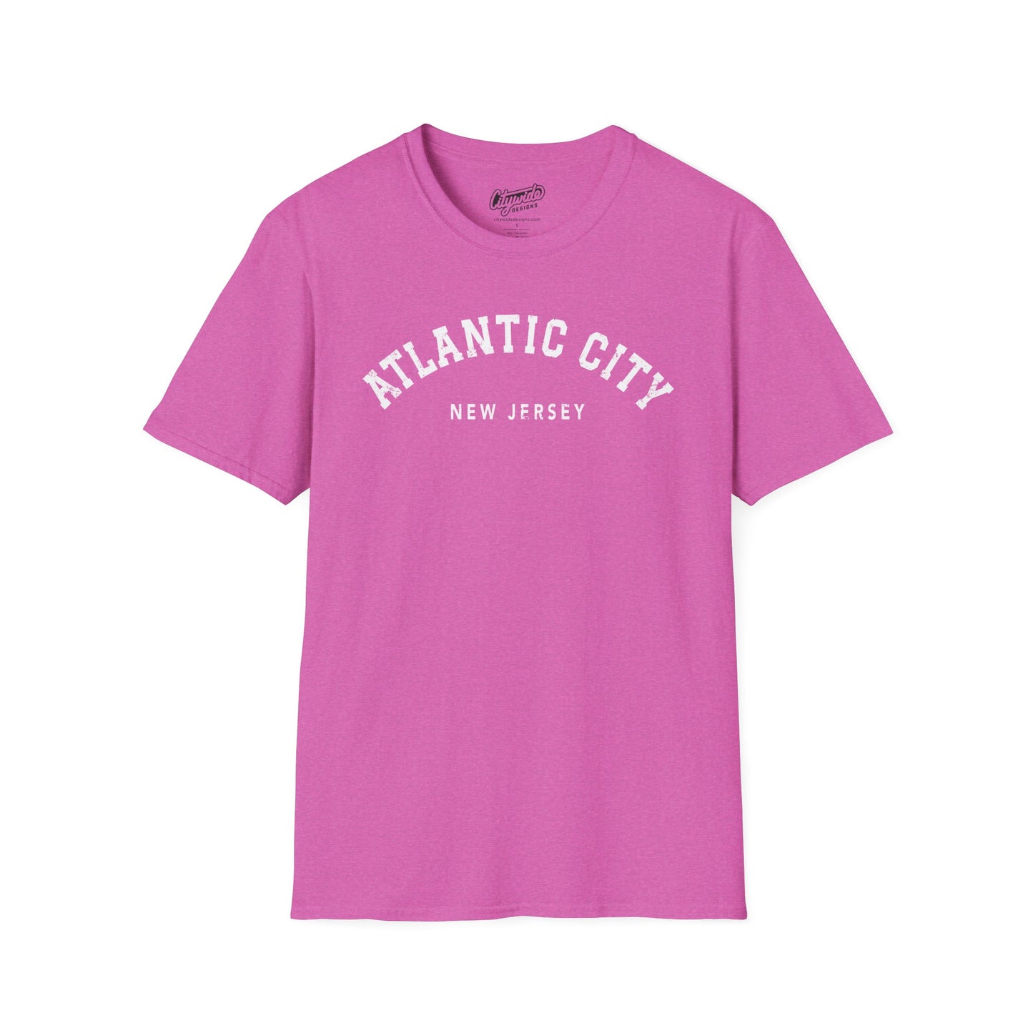 Atlantic City New Jersey, Distressed, Arched Varsity Text T-Shirt