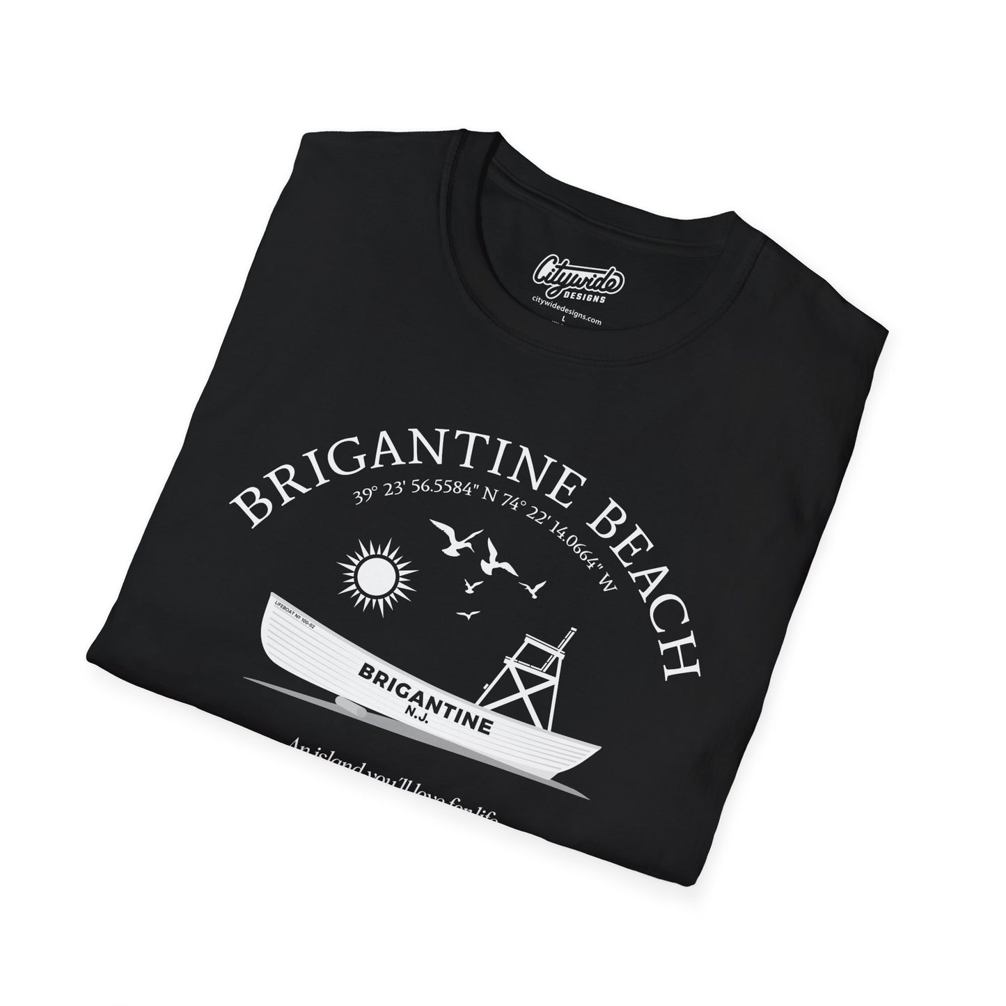 Brigantine, NJ, Beach Patrol Boat, Setting Sun T-Shirt